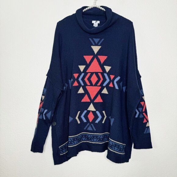 J. Jill Sweater XS Southwestern Aztec Pullover Knit Poncho Long Sleeve Relax - Picture 2 of 13